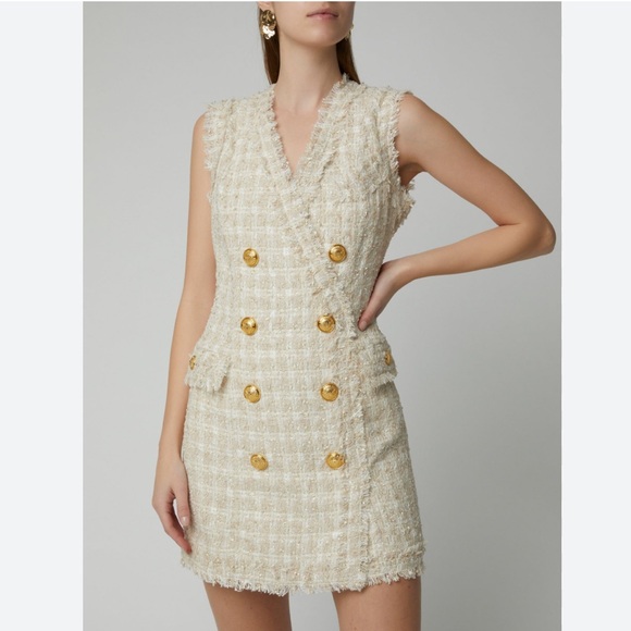 Balmain Tweed Sleeveless Double Breasted Mini Dress - Picture 3 of 8